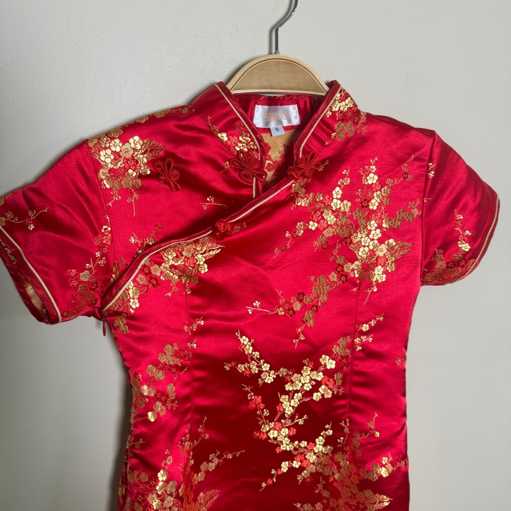 Bitablue Red Gold Floral Brocade Cheongsam Qipao Mini Dress Size 6 Mandarin - Picture 6 of 6